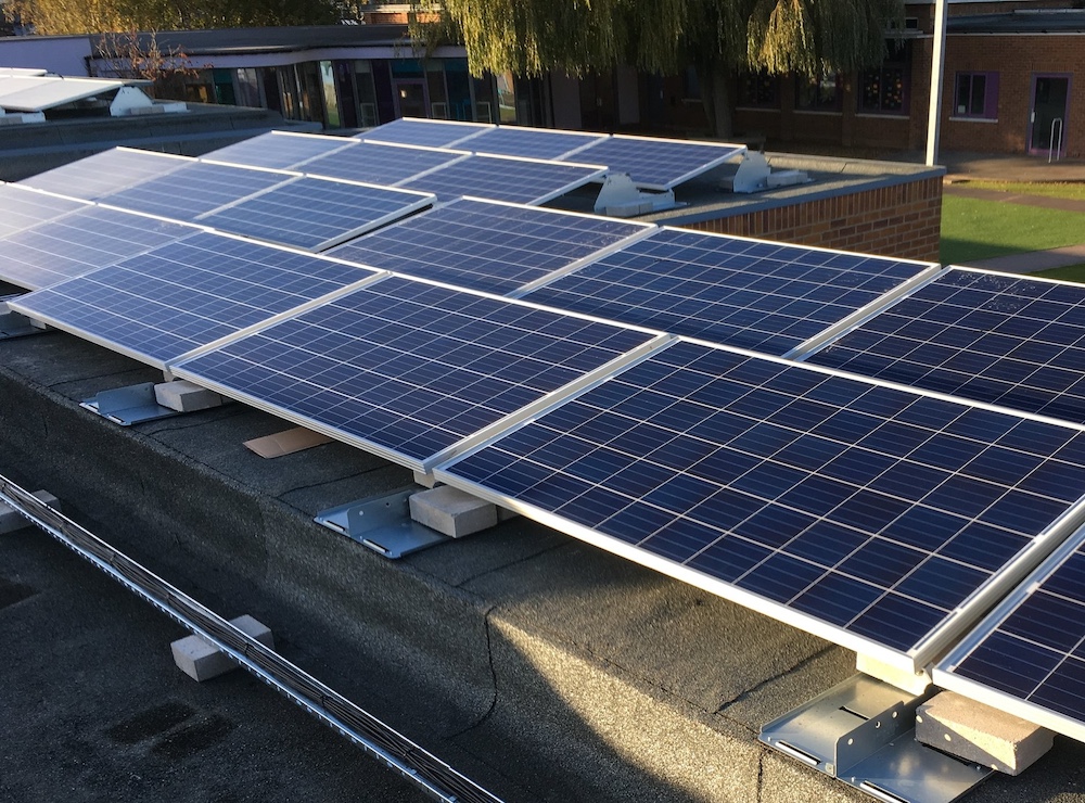 Solar installation on roof of a school in the UK